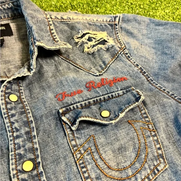 True Religion Western Denim Short Sleeve Button Up